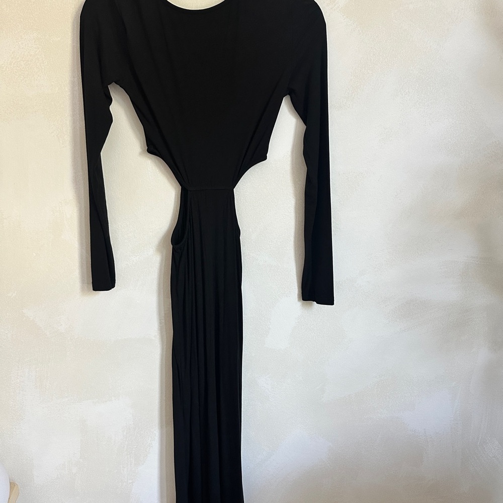 Elegant Black Long Sleeve Cut Out Waist Dress